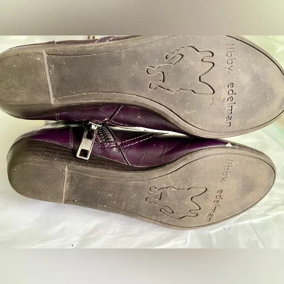 Libby Edelman Purple Croc-Embossed Ankle Boots - Picture 5 of 7